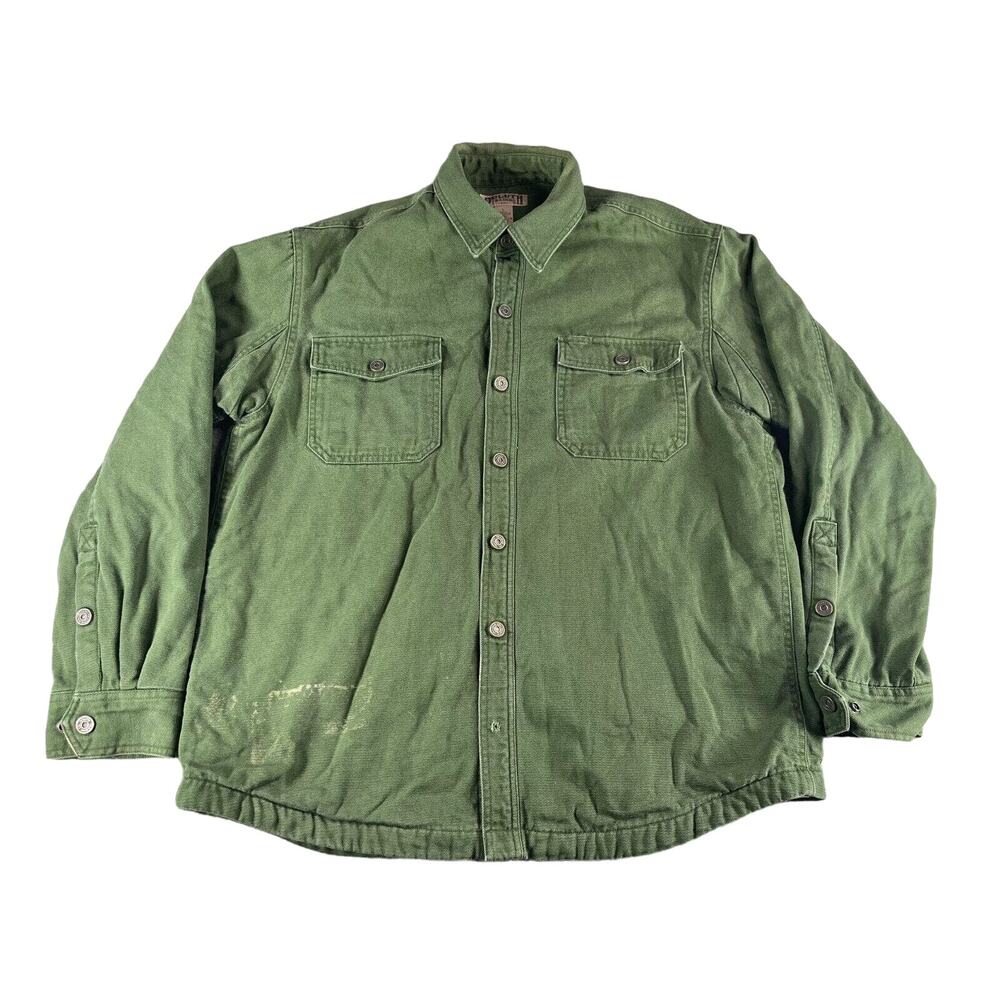 Duluth Trading Jacket Mens Large Green Canvas Fleeve Lined Warm Workwear Heavy